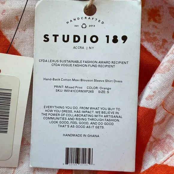NWT Studio 189 Cotton Maxi Blouson Sleeve Shirt Dress in Orange Size Small